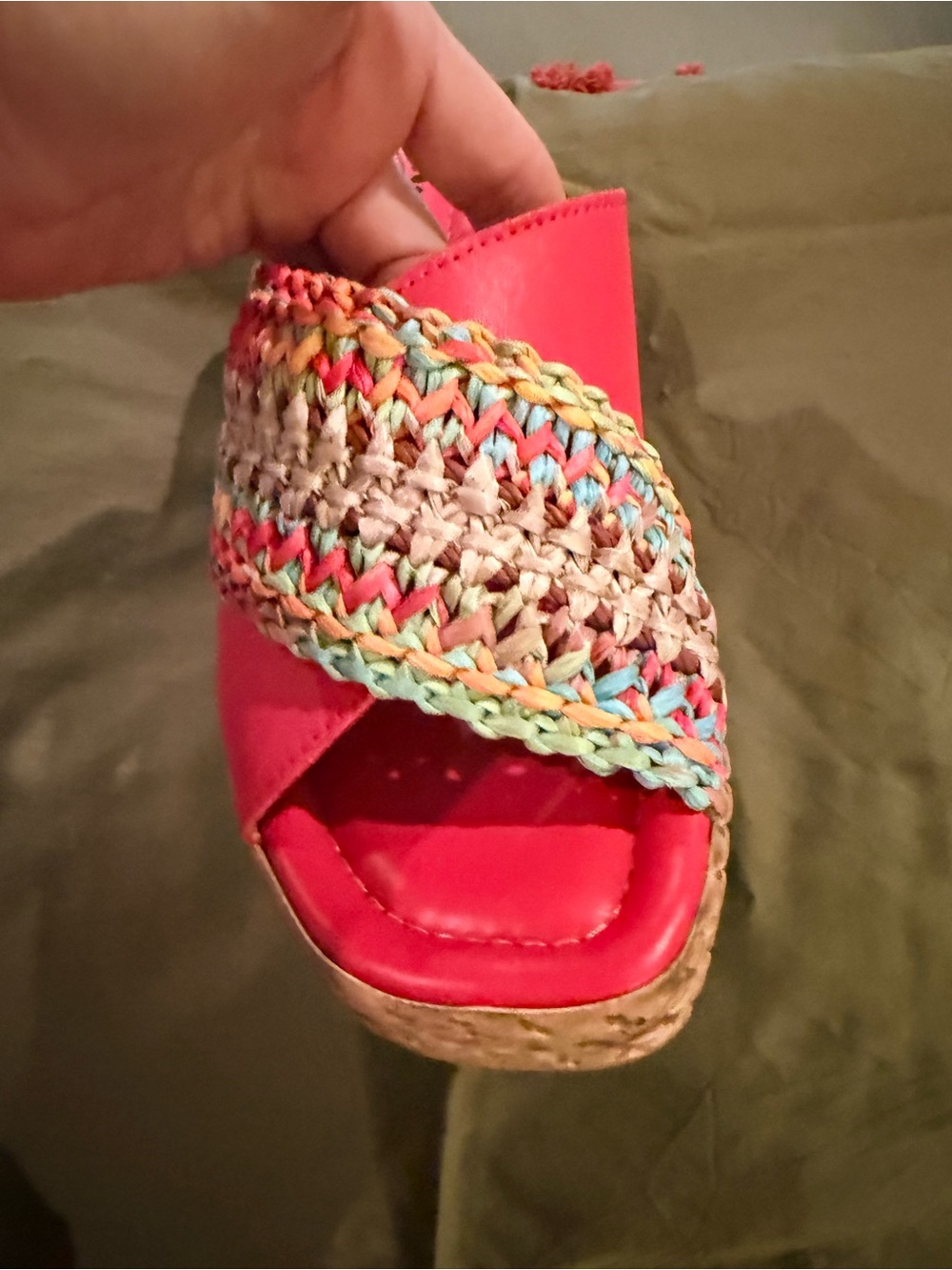 Spring Step Red Multicolor Raffia Wedge Mules - Picture 13 of 14